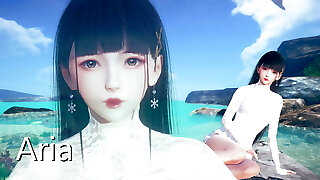 AI Shoujo Chinese beauty Aria in realistic 3D animated 69 fuck-a-thon UNCENSORED