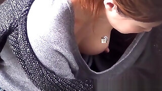Japanese babe showcases nipple while secretly filmed