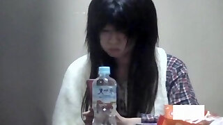 Chinese girl is masturbating cootchie in panty on hidden cam