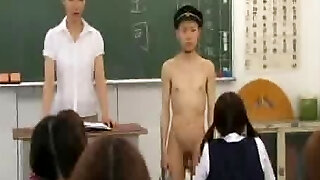 New Japanese transfer student goes nude in school CFNM style