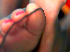 feet in anal stocking mature and saliva close-up