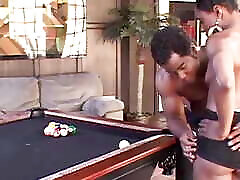 Things get steamy at the pool table as the ebony sweetie starts grabbing his BBC