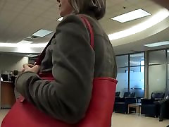 Feet of Hot angry mom sucks cock MILF at The Bank