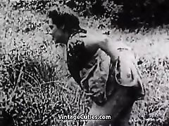 Hard licking tongue sucking kissing in Green Meadow 1930s Vintage