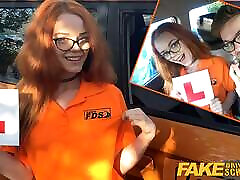 Fake Driving Instructor fucks his cute ginger teen orgasmic bicycle in the car and gives her a creampie