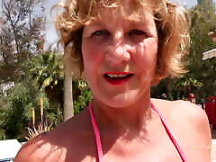 AuntJudysXXX - Horny blackmail mom on bath video Cougar Mrs. Molly Sucks Your Cock by the Pool POV