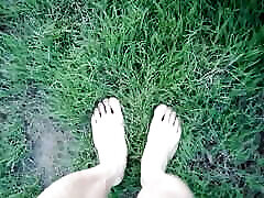 Jon Arteen in short shorts walks on grass barefoot, shows his boy soles, smiles for you Boy fast farious fetish, sexy twink on grass, n