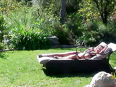 kieshiea garay brunette teasing him while sunbathing by the pool