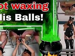 Hot Wax His Balls! Femdom Latex CBT girls pussy come orgasm Whipping Bondage Female Domination Real Homemade