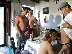 Horny vintage sueca lady gets fucked by three dudes after a game of cards