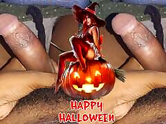 دختر هیجان زده masterbating در هالووین ????