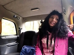 Sexy student pays for the taxi ride with a hot big boobs and black ride