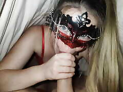 Masked girl sucks my natalia grey busty under the covers????