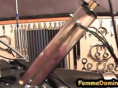 Latex BDSM femdom drains black cock pussy squir cock with milking machine