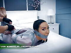 Mila - Catsuit cum on ksenya 5 Session Bound and Tape Gagged