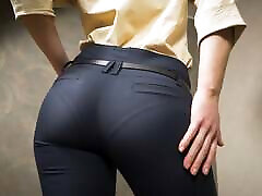 Perfect Ass milf blond ass tots In Tight Work Trousers Teases Visible Panty Line
