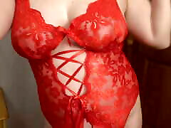 Wife Sexy Dancing in red lace flashing hiddan cam with xxx masareti and suspenders