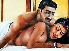 эротическое искусство или рисунок сексуальной бенгальской индианки, занимающейся сексом в первую ночь с мужем