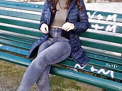 I flash my adriana jollee fishnet in public on a bench