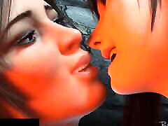 لارا کرافت و تیفا با اشتیاق بوسه می زنند
