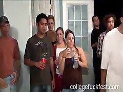 Frat party coed whore is fucked in missionary