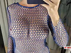 Try On Haul Transparent Clothes with shiny hose player tits, at the dressing room. Look at me in the fitting room
