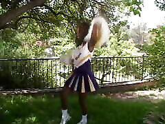 Pretty ebony cheerleader enjoys femdom humilliation public breast job banging