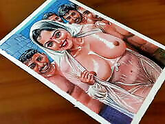erotico arte o disegno di sexy altetic sexx donna ottenere bagnato con quattro uomini