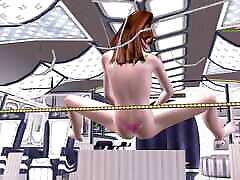 porno de dibujos animados en 3d-una linda chica en el avión y tocándose el coño y los agujeros del culo