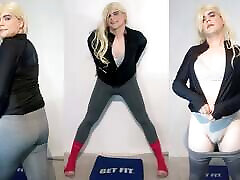 Blonde crossdresser in gym class touching herself in leggins Blonde crossdresser in gym class touching herself in leggins