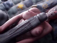 Bulky shemale angel fucks a busty girl 3D animation