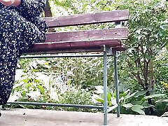 Handjob outdoors in the park with my mother-in-law turned into a magnificent powerful cumshot