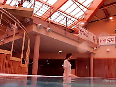 Tight brunette Russian babe Katy Soroka swims