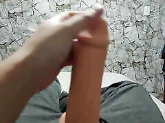 Amateur twink with big cock masturbates alone at home