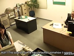 Asian babe getting scat barbeque on the office table