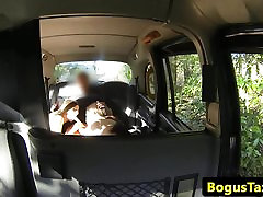 Brit babes threeway fucking in back of taxi