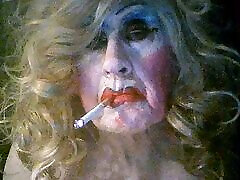 Filthy old smoking whore sissy slut Sarah Millward ready to go out, she wants cock your cock - you