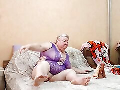 Mother-in-law kneads her meaty hairy pussy with big asian hot beautifull fuck skandal toys