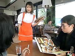 Two Japanese waitresses blow dudes and tit hd booty cum