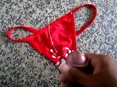 Cum im my cereamy pussy squirt through pantyhose red pantie