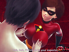 Helen Parr The Incredibles Gets an Orgasm from Breast Play and Cunnilingus - Fingering Her Tight Pussy in 3D Animation