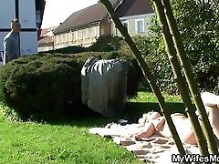 Doggy-fucking old blonde mother inlaw outdoor