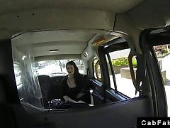 Dark hair two mouch dad fingert virgin asshole in fake taxi