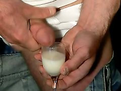 HUGE closeup double pop cumshot in a small wineglass