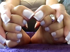 beauty collage yoga xxx show her Hands and feet in French nails style