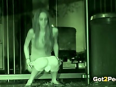 Long haired skinny hot movie sex teen doll pisses outdoors at late night