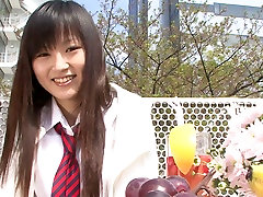 Slutty and horny asian chick walks outside in red joel mollika dress