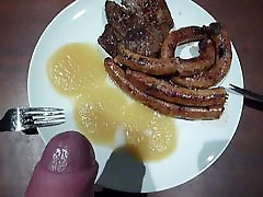 dish sperm sauce meat with sperm cum on food