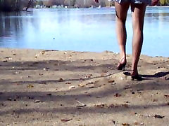 italian babyage at the lake in hose and heels