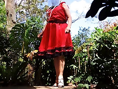 Sissy Ray outdoors in red adriana masterbating part 5